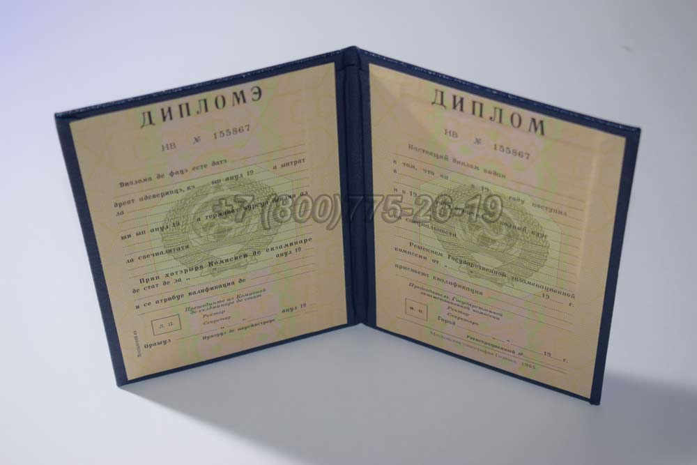 Диплом вуза Молдавской ССР Гознак 1975-1991 год выпуска г.Кемерово
